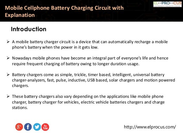 Mobile cellphone battery charging circuit with explanation