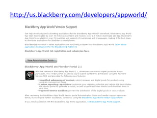 http://us.blackberry.com/developers/appworld/
 