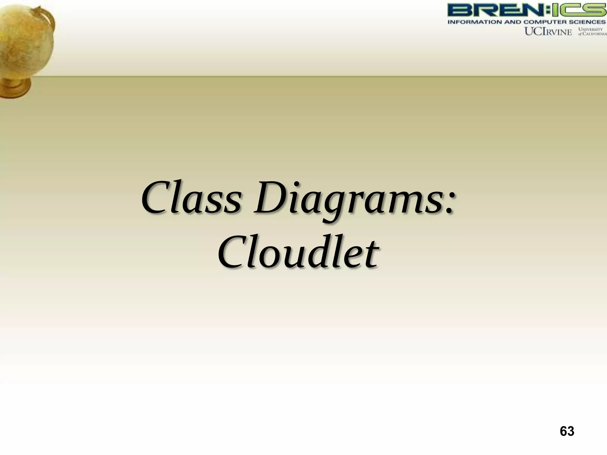 Class Diagrams:
    Cloudlet


                  63
 