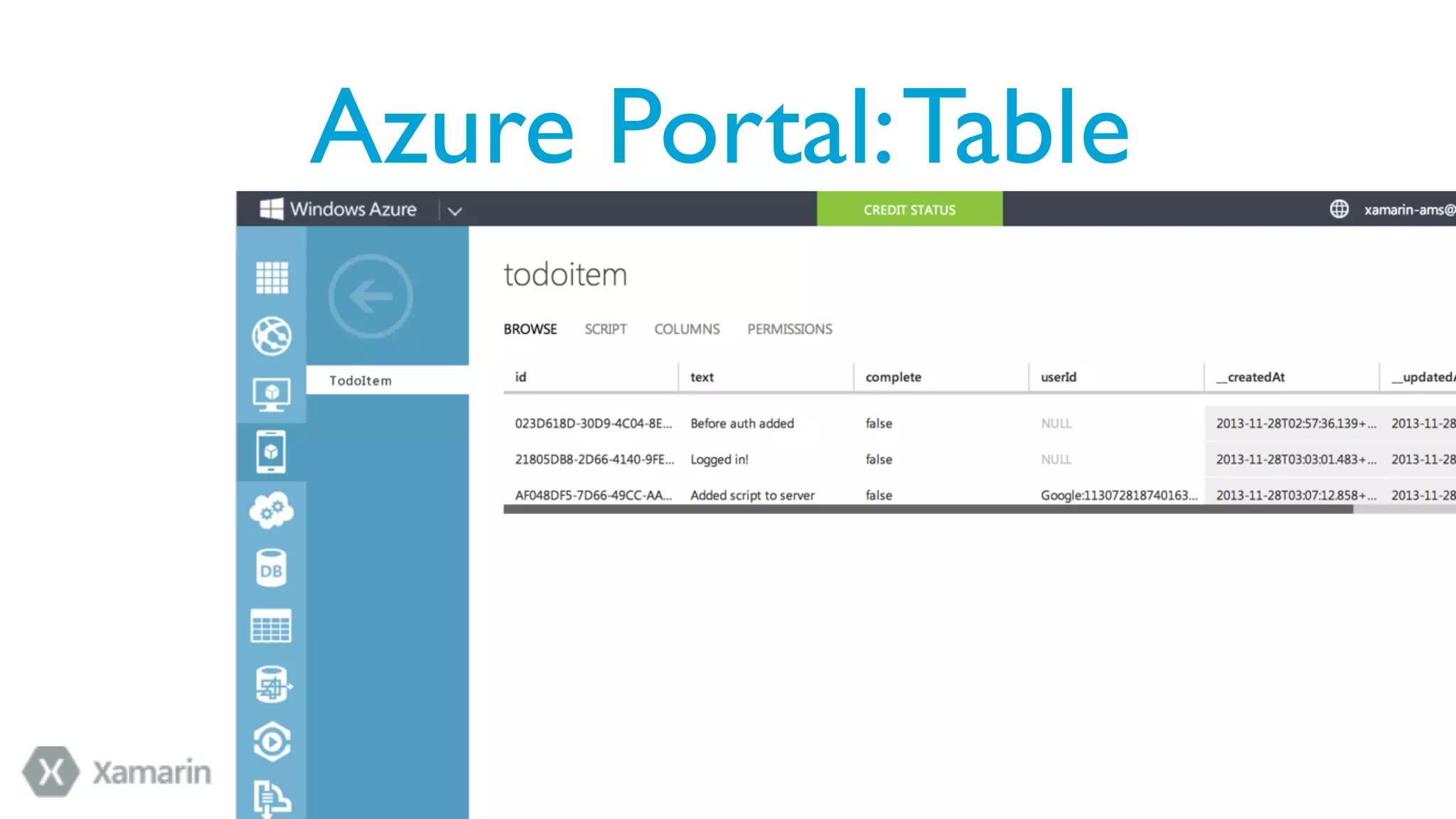Azure Portal: Table
