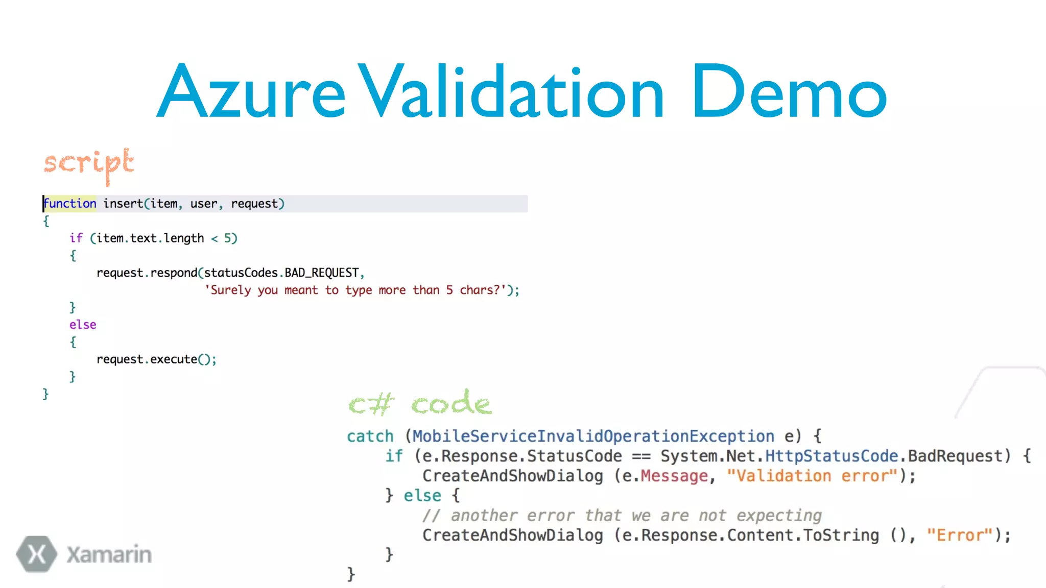 Azure Validation Demo
script
c# code