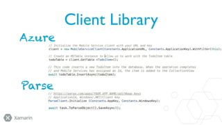 Client Library
Azure

Parse

 
