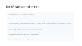 list of data stored in HLR
 