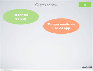 Outras coisas...
Recencia
de uso
Tempo médio de
uso da app

Monday, October 21, 13

4

 