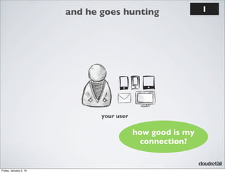 and he goes hunting

your user

how good is my
connection?

Friday, January 3, 14

1

 