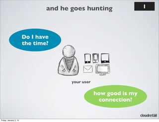 and he goes hunting

Do I have
the time?

your user

how good is my
connection?

Friday, January 3, 14

1

 