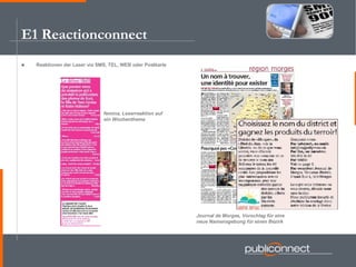 E1 Reactionconnect Reaktionen der Leser via SMS, TEL, WEB oder Postkarte Journal de Morges, Vorschlag für eine neue Namensgebung für einen Bezirk femina, Leserreaktion auf ein Wochenthema 
