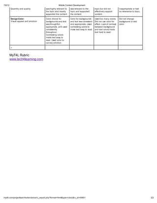 Mobile content development formative rubric project 1 | PDF