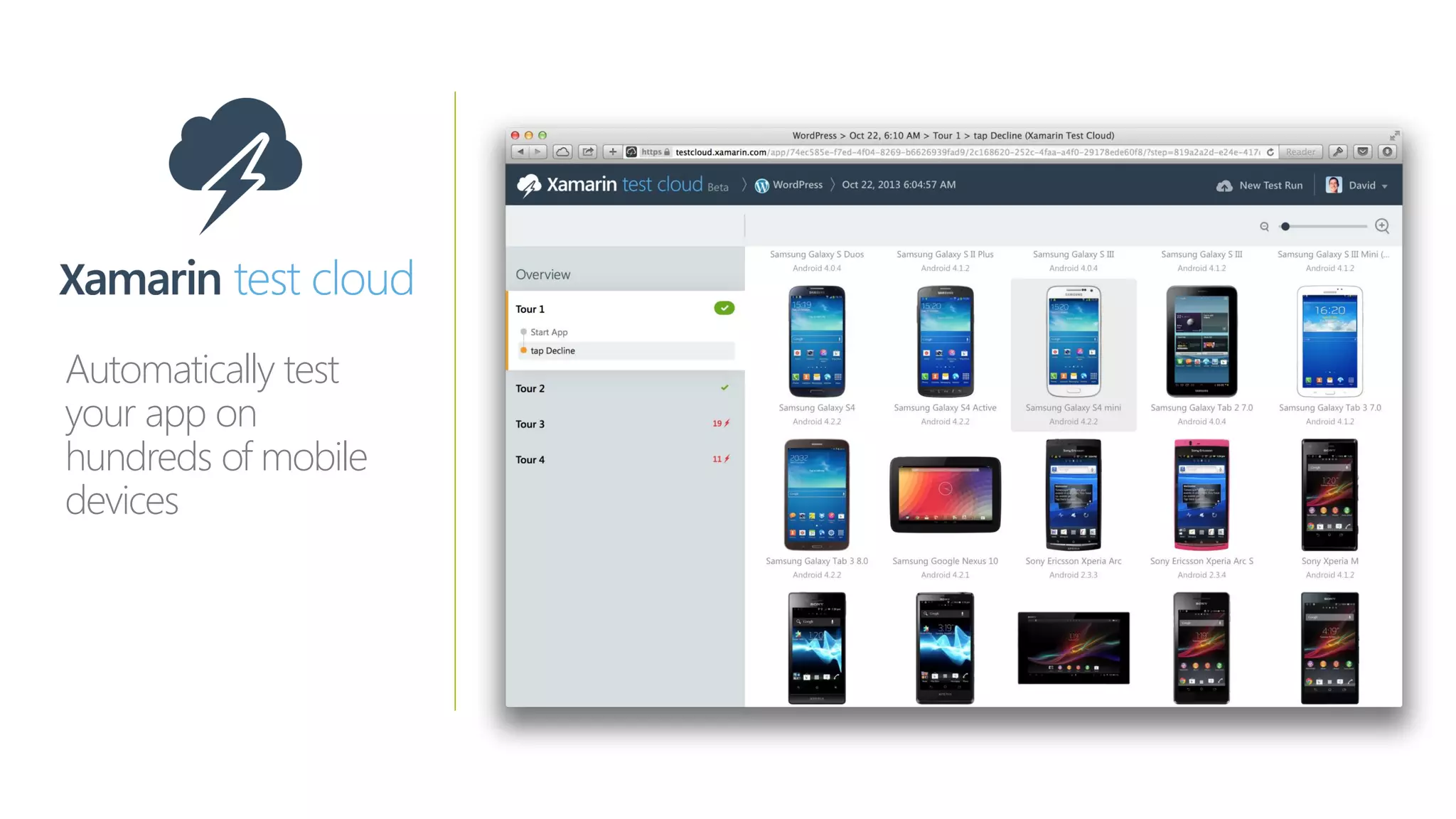 Automatically test
your app on
hundreds of mobile
devices
 