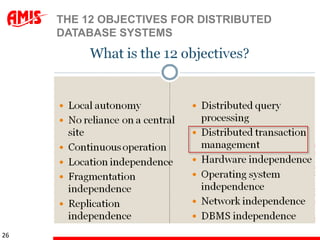 THE 12 OBJECTIVES FOR DISTRIBUTED
     DATABASE SYSTEMS




26
 