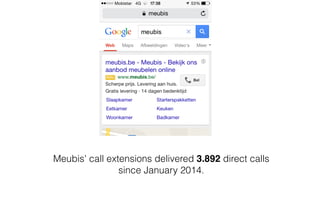 ! 
Meubis' call extensions delivered 3.892 direct calls 
since January 2014. 
! 
! 
! 
! 
 