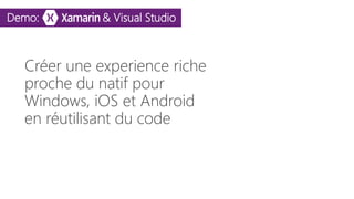Demo: & Visual Studio
Créer une experience riche
proche du natif pour
Windows, iOS et Android
en réutilisant du code
 
