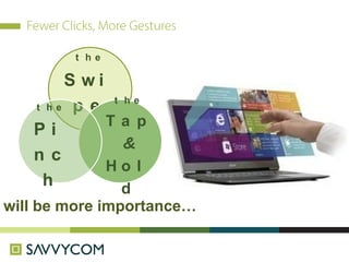 t h e
S w i
p e t h e
T a p
&
H o l
d
t h e
P i
n c
h
will be more importance…
 