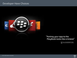 Developer Have Choices




© 2011 Adobe Systems Incorporated.
 