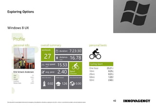 Este documento é propriedade intelectual de innovagency, não podendo ser alterado ou usado para outro fim, a não ser o previamente acordado, sem autorização do mesmo.
42
Exploring Options
Windows 8 UX
 