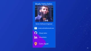 29
Cairo, Egypt
Shady Yehia Selim
shady.selim@hotmail.com
/Shady-Selim
/ShadySelim
Senior Software Engineer
 