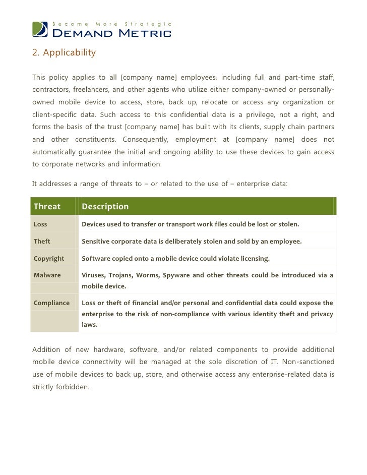 Mobile Device Acceptable Use Policy Template