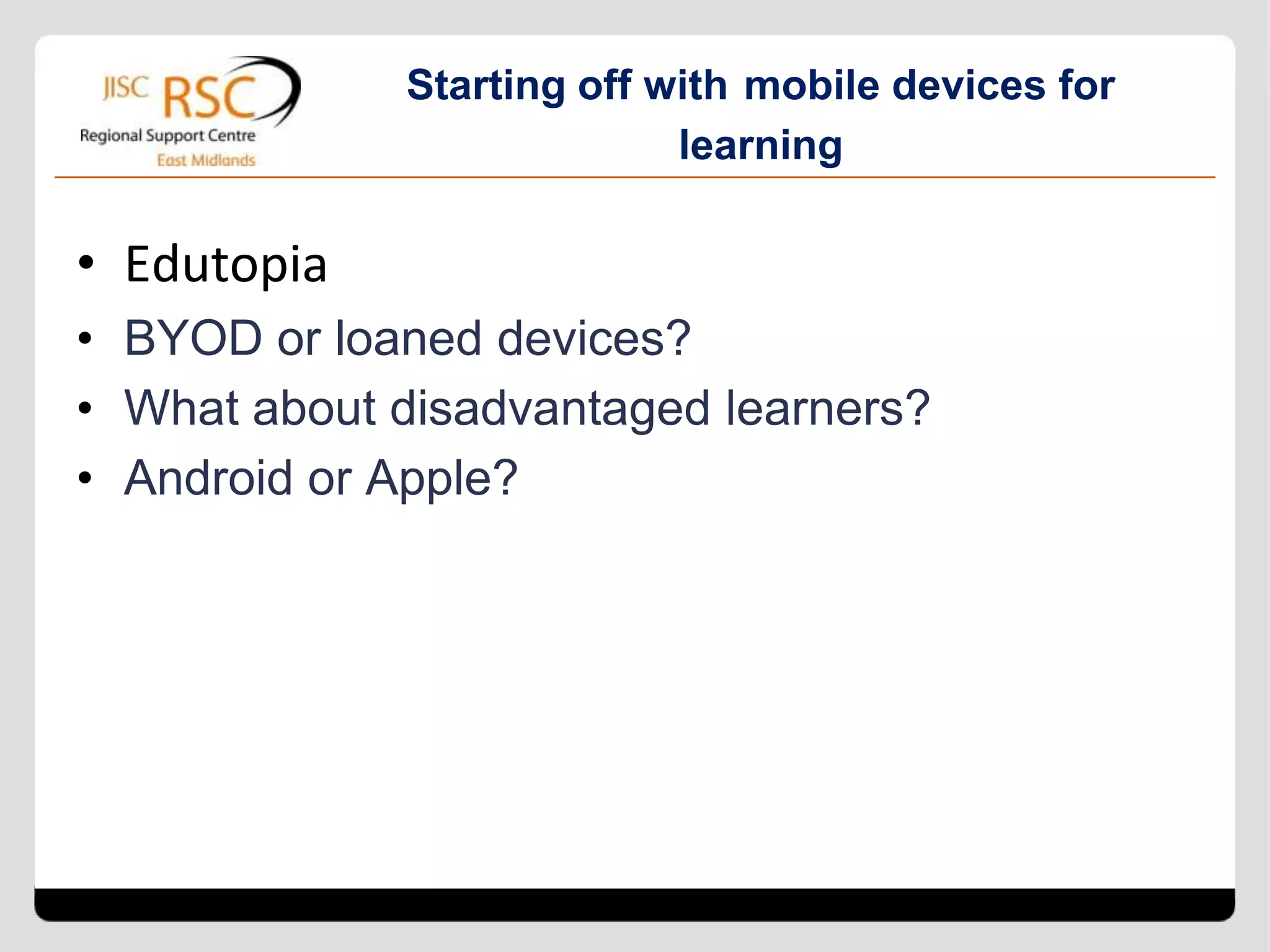 Apps that are floating our boat

• Smoothboard Air                 • Collaborate
  (not really an app)
                                  • Edmodo
• Bambuser
                                  • Class Dojo
• Notetaker
                                  •   Google Drive
• 123d Catch
 