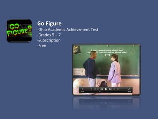 Go	
  Figure	
  
-­‐Ohio	
  Academic	
  Achievement	
  Test	
  
-­‐Grades	
  5	
  –	
  7	
  
-­‐Subscrip)on	
  
-­‐Free	
  
	
  
 