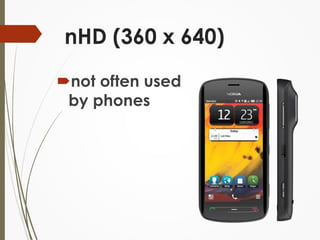 nHD (360 x 640) 
not often used 
by phones 
 