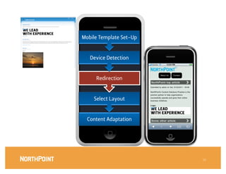 Mobile Template Set-Up


   Device Detection


     Redirection


    Select Layout


  Content Adaptation




                          33
 