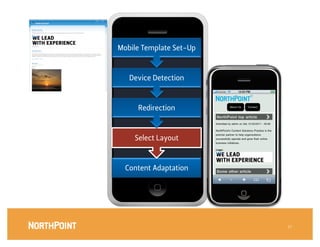 Mobile Template Set-Up


   Device Detection


     Redirection


    Select Layout


  Content Adaptation




                          37
                           
 