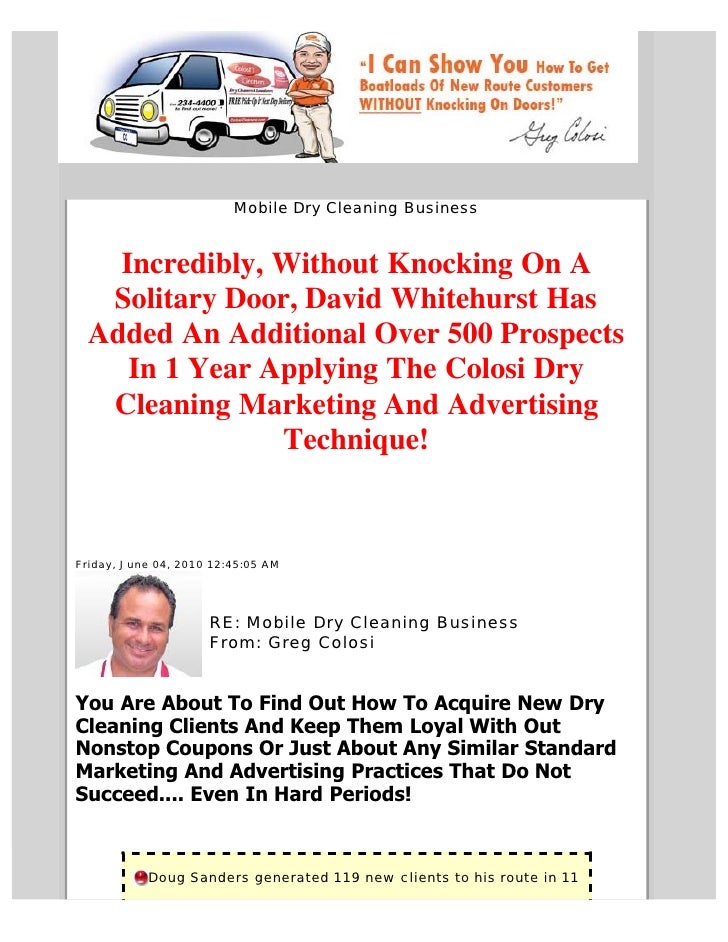 Mobile dry cleaning business