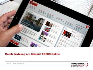 …ist sehr hoch gebildet und berufstätig…Seite 52Mobile Effects Mai 2011„Welches ist Ihr höchster Schulabschluss?“Angaben in %„Welchen Beruf üben Sie aus?“Angaben in %Die Tablet PC-Zielgruppe ist sehr hoch gebildet. Im Zeitverlauf zeigt sich jedoch auch, dass das Tablet PC zunehmend auch bei Zielgruppen niedrigerer Bildung Verbreitung findet.Quelle: Onsite-Befragung via Tablet PC Targeting; n=920