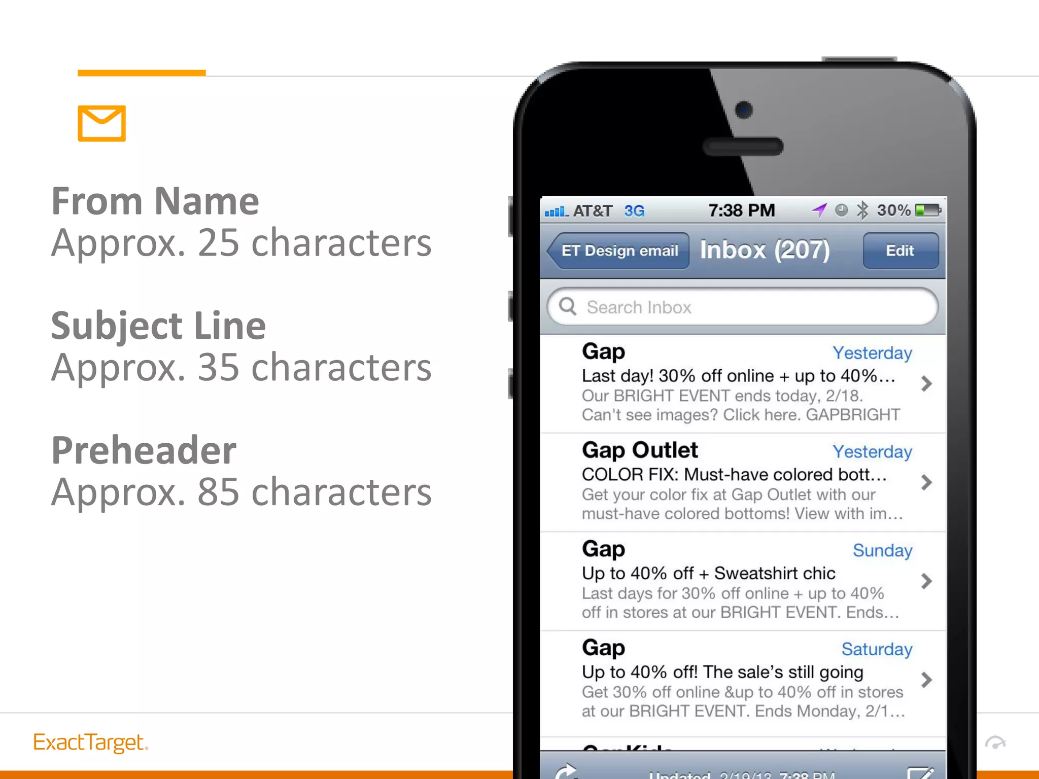 From Name
Approx. 25 characters
Subject Line
Approx. 35 characters
Preheader
Approx. 85 characters
 