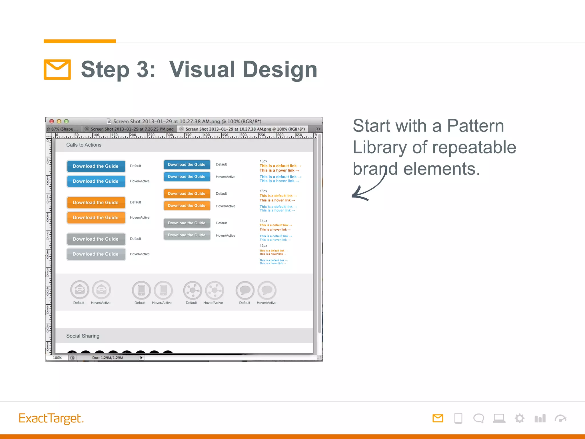 Step 3: Visual Design
Start with a Pattern
Library of repeatable
brand elements.
 