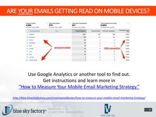 ARE YOUR EMAILS GETTING READ ON MOBILE DEVICES?




         Use Google Analytics or another tool to find out.
           ...