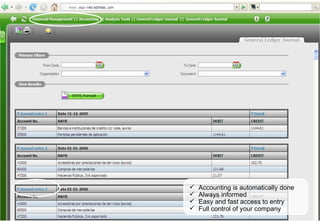 Accounting is automatically done Always informed Easy and fast access to entry Full control of your company MASTER EC 