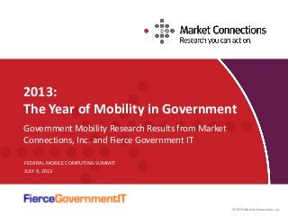 © 2013 Market Connections, Inc.
2013:
The Year of Mobility in Government
Government Mobility Research Results from Market
Connections, Inc. and Fierce Government IT
FEDERAL MOBILE COMPUTING SUMMIT
JULY 9, 2013
 