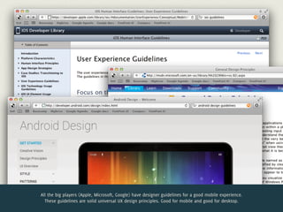 All the big players (Apple, Microsoft, Google) have designer guidelines for a good mobile experience.
  These guidelines are solid universal UX design principles. Good for mobile and good for desktop.
 