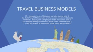 INTERNAL: Google Confidential and Proprietary
TRAVEL BUSINESS MODELS
FR - Voyages-sncf.com: Mobile as a real sales channel (slide 4)
EU - Hotel Tonight: Mobile creates a niche market & new demand (slide 5)
Worldwide - Booking.com: Going beyond mobile transactions (slide 6)
EU - EasyJet: Meeting the demand of mobile centric customers (slide 7)
IL - GetTaxi: Growing on new market: mobile hailing taxi app (slide 8)
 