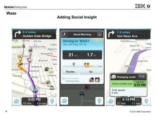 © 2012 IBM Corporation14
Adding Social Insight
Waze
 