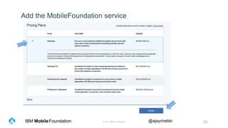 © 2016 IBM Corporation 58Foundation @ajaychebbiIBM Mobile
Add the MobileFoundation service
 