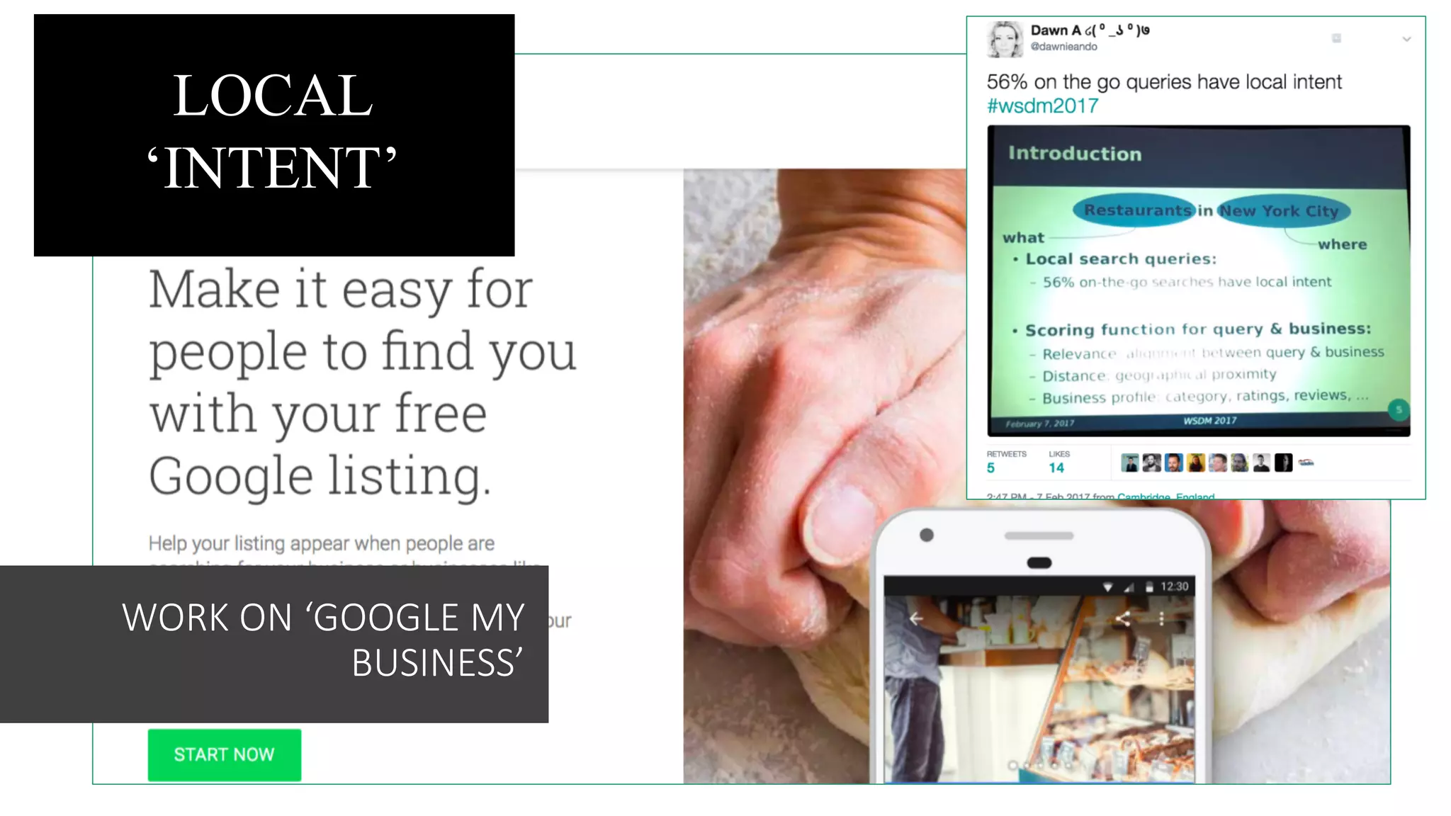 WORK	
  ON	
  ‘GOOGLE	
  MY	
  
BUSINESS’
LOCAL
‘INTENT’
 