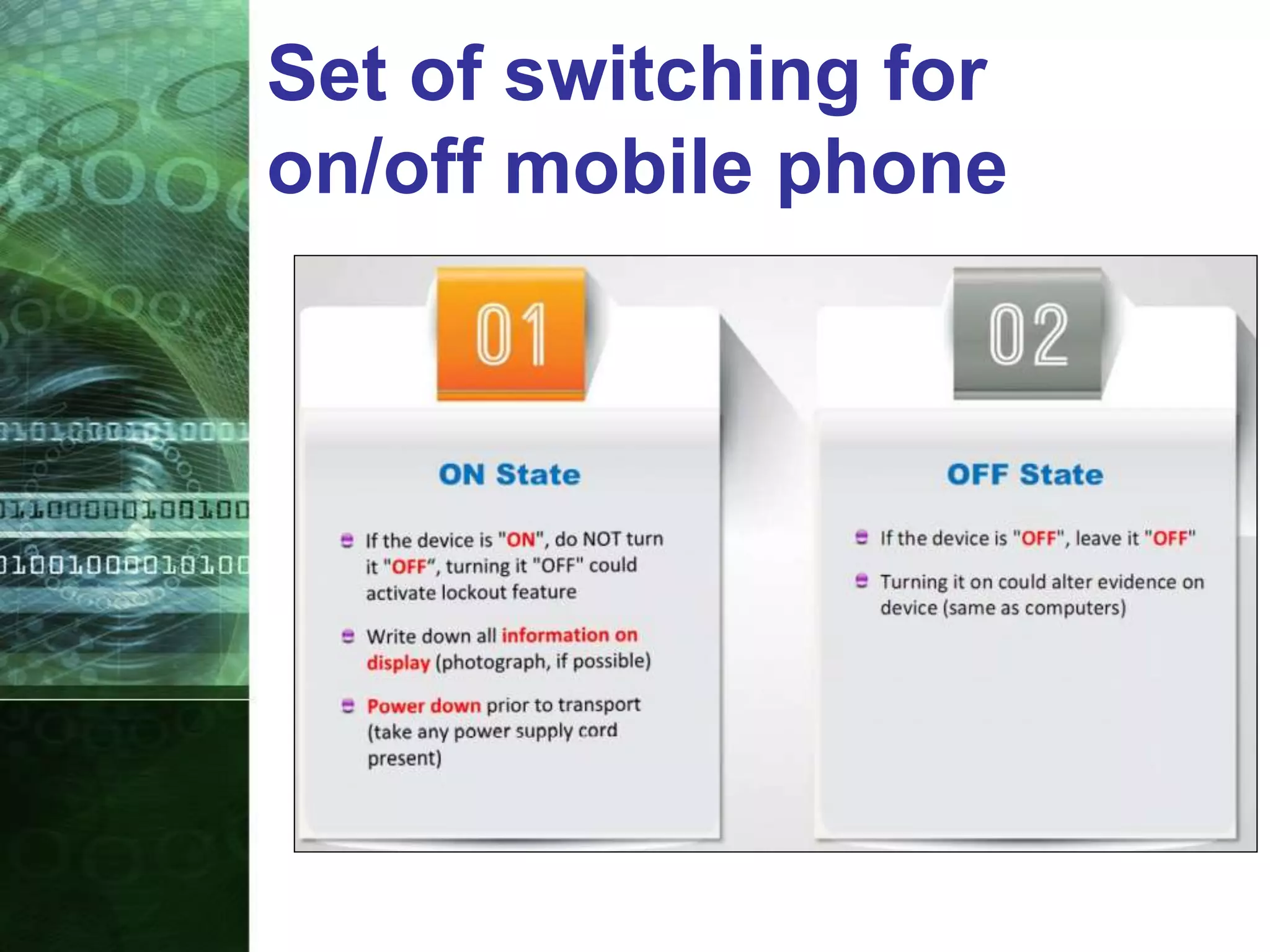 Set of switching for
on/off mobile phone
 