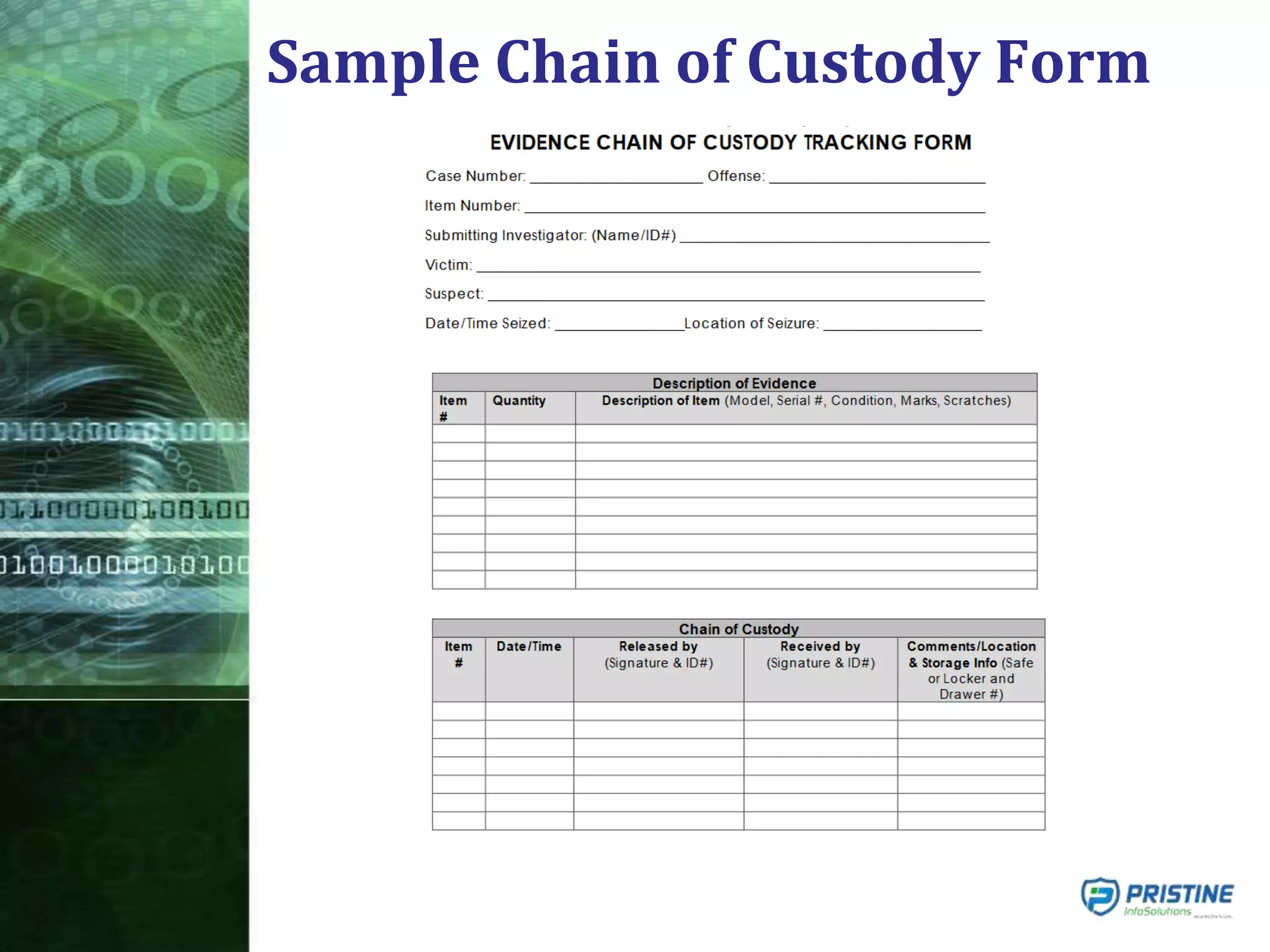 Sample Chain of Custody Form
 
