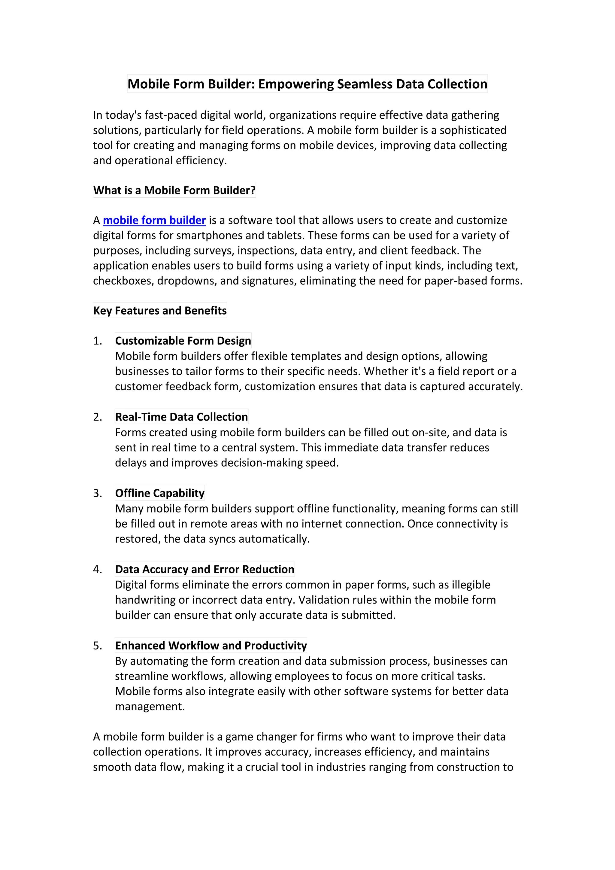 Revolutionize Your Workflow with a Mobile Form Builder | PDF