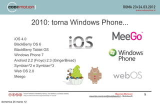 2010: torna Windows Phone...

          iOS 4.0
          BlackBerry OS 6
          BlackBerry Tablet OS
          Windows...