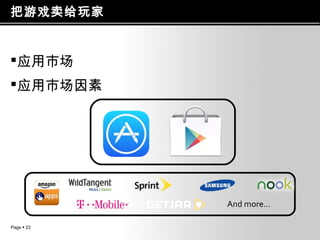 把游戏卖给玩家

应用市场
应用市场因素

And more…
Page  23

 