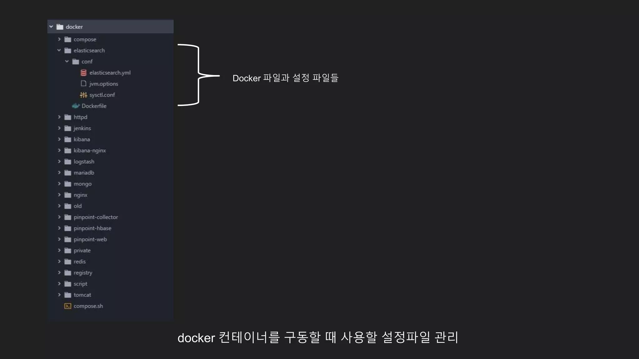 Docker 파일과 설정 파일들
docker 컨테이너를 구동할 때 사용할 설정파일 관리
 