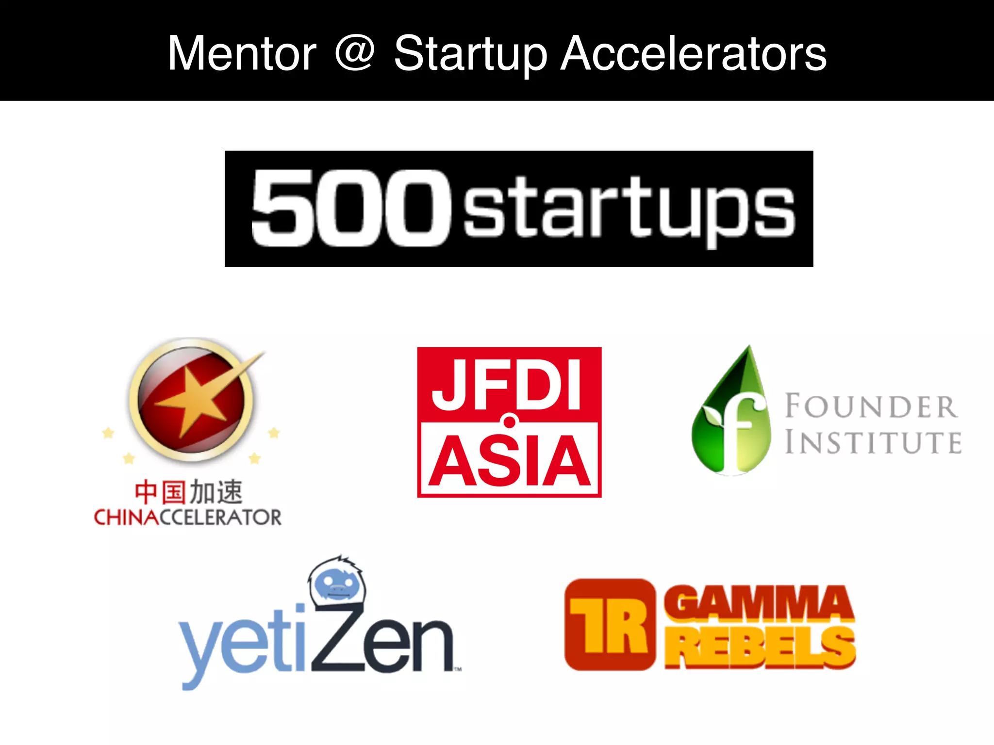Mentor @ Startup Accelerators"
 