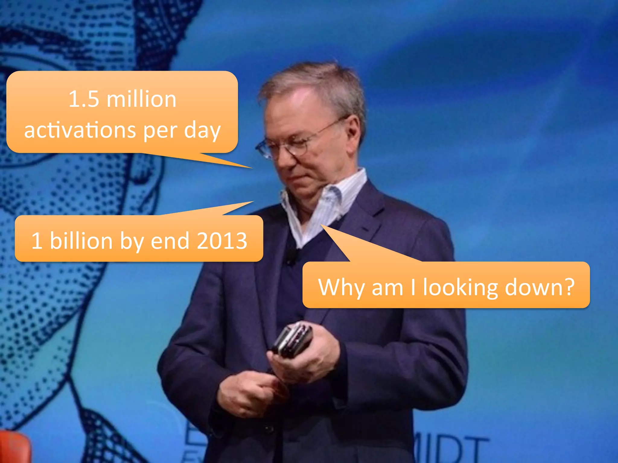 1.5	
  million	
  
ac`va`ons	
  per	
  day	
  
1	
  billion	
  by	
  end	
  2013	
  
Why	
  am	
  I	
  looking	
  down?	
  
 