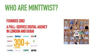 WHO ARE MINTTWIST?
FOUNDED 2002
A FULL-SERVICE DIGITAL AGENCY
IN LONDON AND DUBAI

300+
CLIENTS

25

FULL-TIME STAFF

 