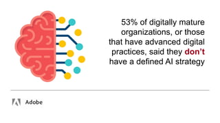 53% of digitally mature
organizations, or those
that have advanced digital
practices, said they don’t
have a defined AI strategy
 