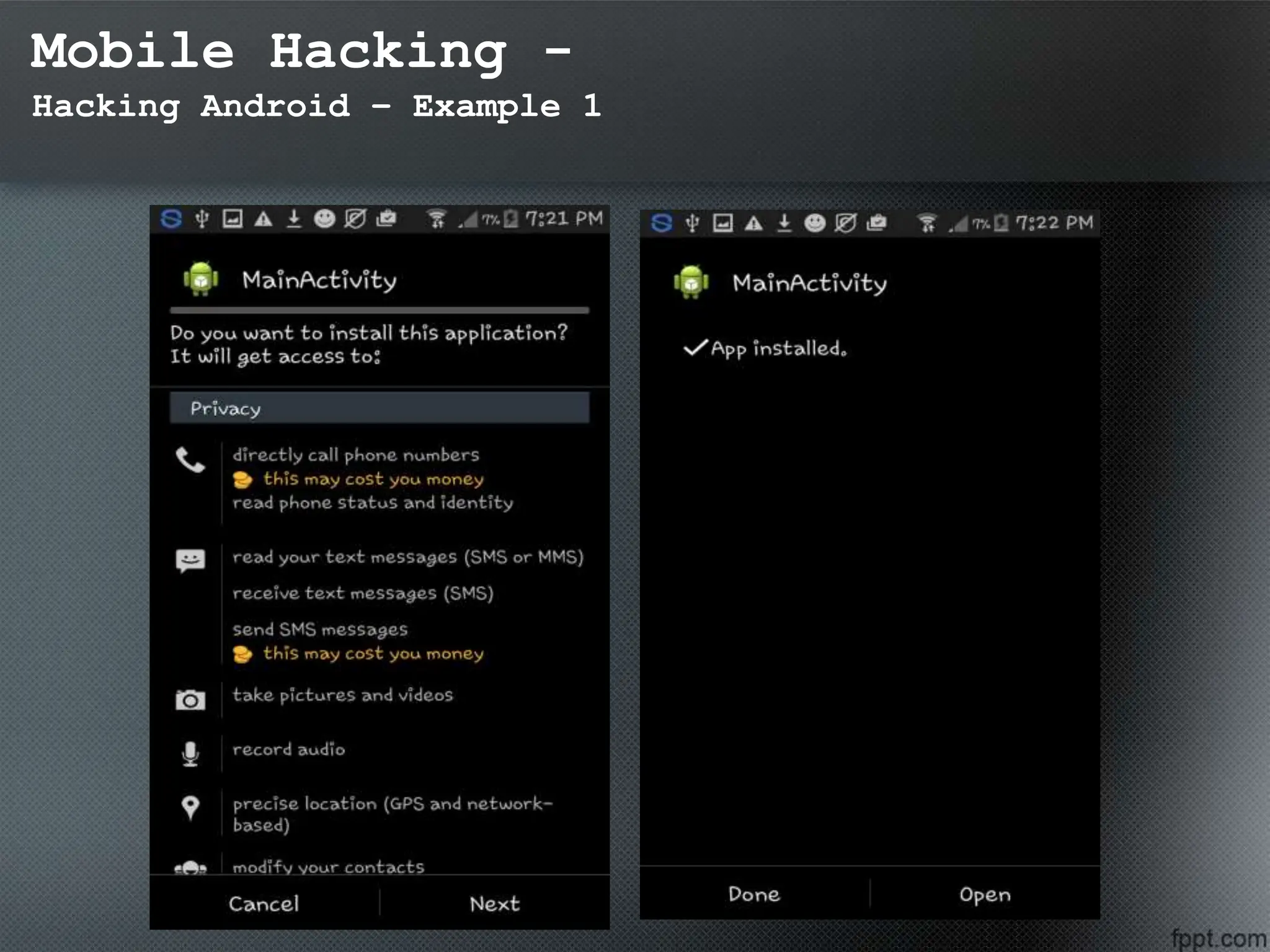 Mobile Hacking -
Hacking Android – Example 1
 