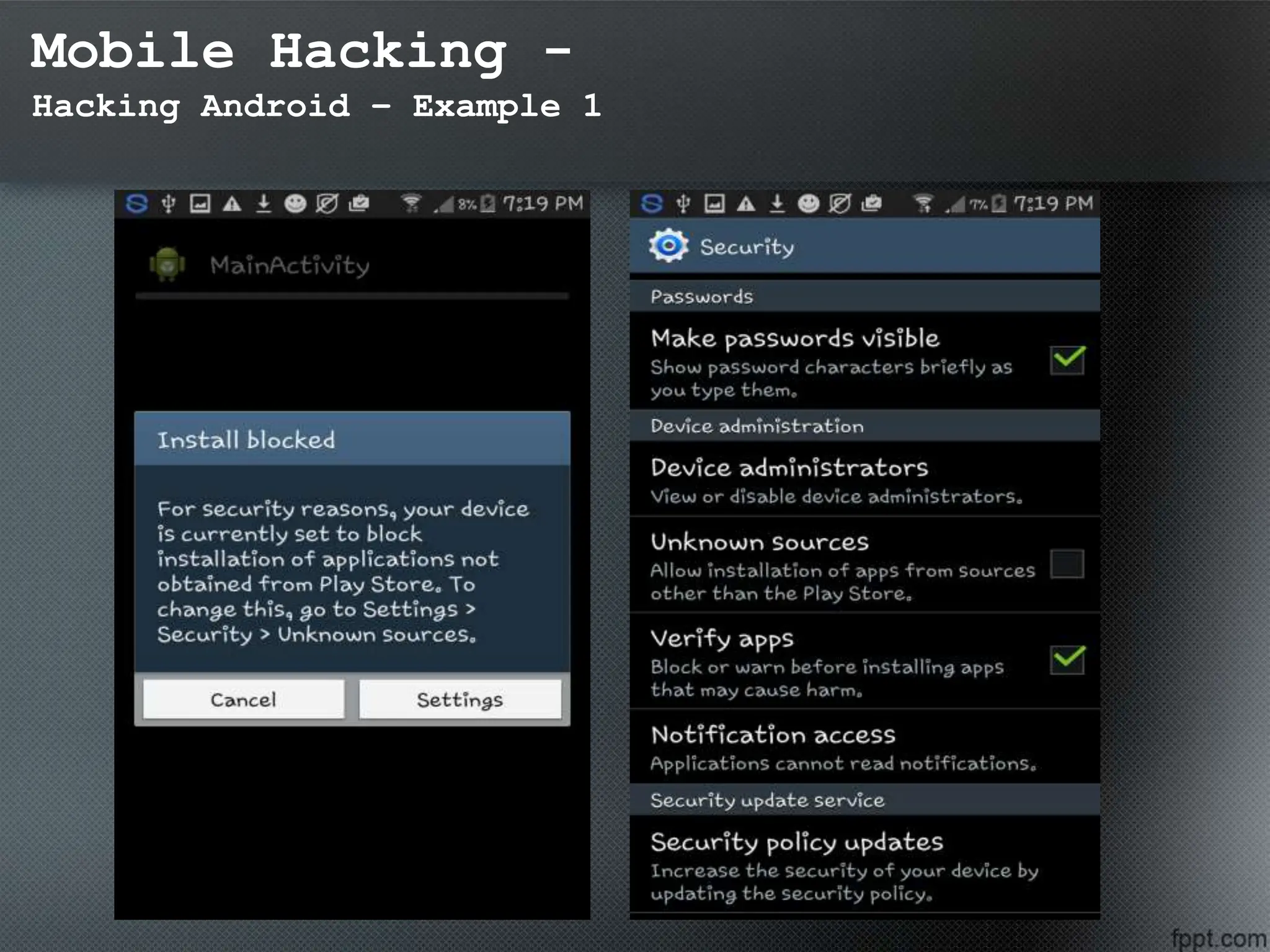 Mobile Hacking -
Hacking Android – Example 1
 